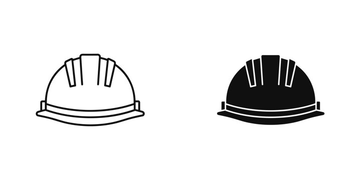 Black and White Hard Hat Icons for Construction and Safety