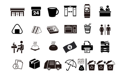 Japanese Convenience Store Konbini Service Icon Set - 24 Pictograms