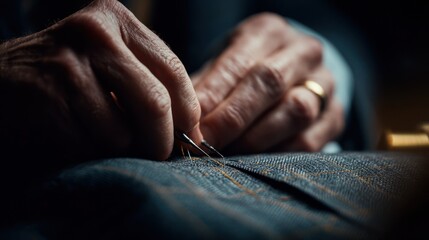 Fototapeta premium Close up of hands sewing fabric