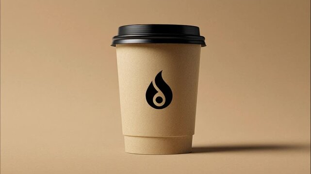 Kraft paper coffee cup mockup with black lid and steam