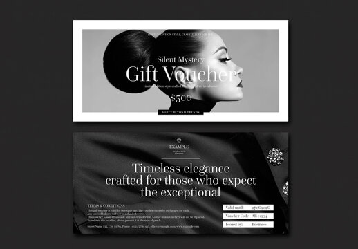 Simple Elegant Gift Voucher in Vogue Style Black and White