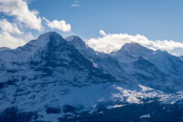 Fototapeta premium Eiger, Monch, Jungfrau Mountains on Sunny Winter Day. Bernese Alps. Switzerland