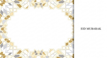 Obraz premium Elegant Eid Mubarak Greeting Card with Gold and Grey Geometric Islamic Frame