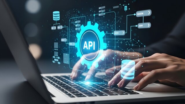 API integration concept for seamless data exchange and system connectivity, enhancing digital workflows and application development