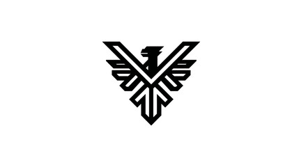 Stylized geometric eagle or phoenix logo design with abstract wings, modern and powerful black graphic on white background, vector icon