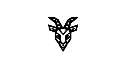 Modern Geometric Line Art Goat Head Illustration. Minimalist Black and White Animal Icon or Mascot Design Element.