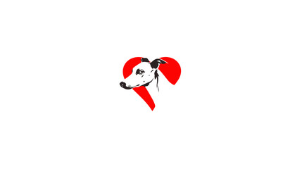 Stylized Dog Head in Red Heart Graphic. Symbolizing Pet Love, Animal Care, Rescue, and Canine Companionship.