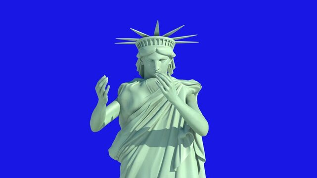 Sad Statue of Liberty crying the face in her hands US national mourning, american political issues, hopeless problems and crisis symbol, 3D render 