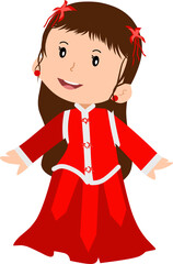 Smiling Little Girl in Traditional Red Chinese Dress