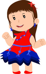 Happy Cartoon Girl in Traditional Chinese Cheongsam Dress