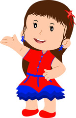 Happy Cartoon Girl Presenting with a Cheerful Smile in Chinese New year 