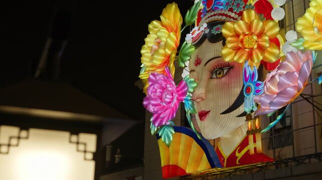 Beijing Spring Festival Night: Festive lanterns and Year of the Horse celebrations on Qianmen Street, featuring traditional red lanterns and poetic light displays