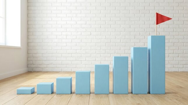 Bar chart showing growth and success with a red flag on top