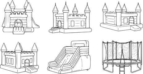 Obraz premium Inflatable castle isolated black set icon. Vector illustration trampoline on white background. Vector black set icon inflatable castle. 