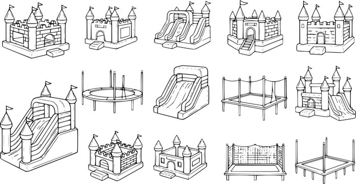 Inflatable castle isolated black set icon. Vector illustration trampoline on white background. Vector black set icon inflatable castle.
