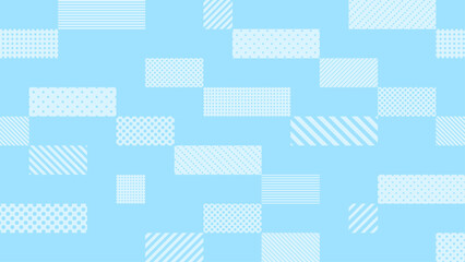 水色のデジタルなドットとストライプ柄の四角形のパターン背景