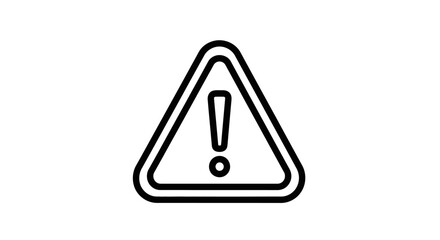 Black outlined triangular warning sign with exclamation mark icon. Symbolizing caution, danger, alert, important notice, and safety risk.