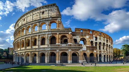 Ancient Roman Colosseum under a vibrant sky
