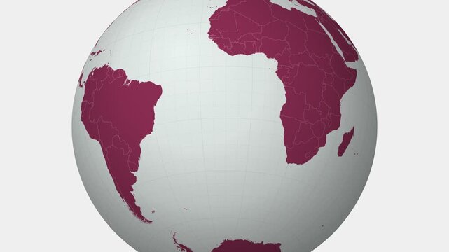 Saint Helena map. Animated zoom into the country on the Globe in Pale Mint Dark Pink color palette. Country logo animation with round text and airplanes. Map with meridians, parallels. Classy video.