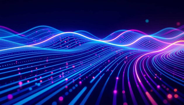 Long exposure light trails shape abstract digital network energy flow