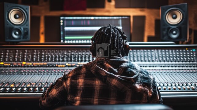 Audio engineer in recording studio