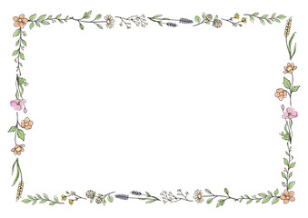 Obraz premium 手描きボタニカルボーダーフレーム／Hand Drawn Botanical Border Frame