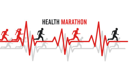 Obraz premium Dynamic Health Marathon Runners Graphic Design With Heartbeat
