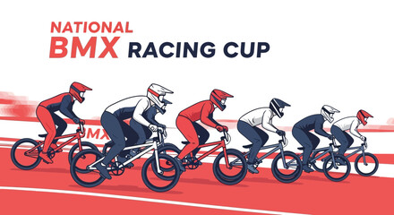 Naklejka premium Dynamic Illustration of Professional BMX Racers Competing in a National Cup Event