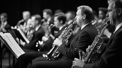 Fototapeta premium Black and white orchestra in concert