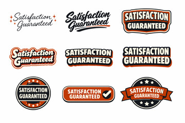 Obraz premium Satisfaction guaranteed badges set: decorative retro emblems in orange and black