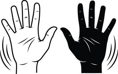 Two stylized hands one outlined and one filled waving