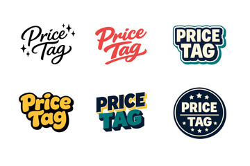 Obraz premium Colorful price tag designs: bold text styles and decorative elements