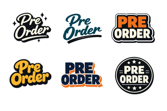 Variety of pre-order text designs in different styles and fonts
