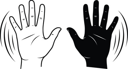 Obraz premium Two hands waving in a stylized black and white illustration