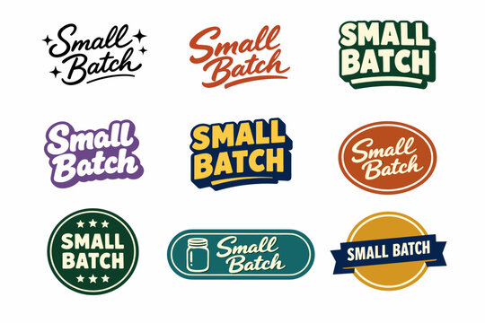 Small batch labels collection with diverse designs and colorful typography