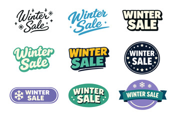 Obraz premium Colorful winter sale badges collection with diverse typography styles