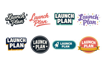 Obraz premium Stylized launch plan logos collection with varied designs and fonts