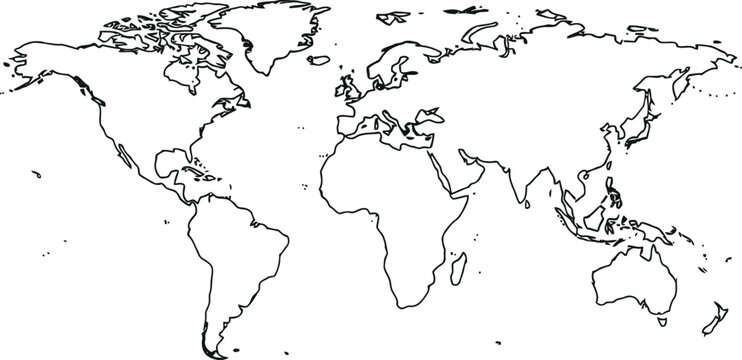 Simple outline world map showing continents and oceans