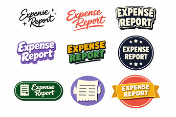 Colorful expense report designs in various fonts and styles
