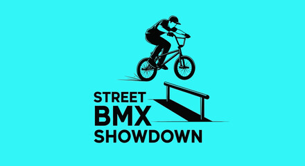 Naklejka premium Dynamic Street Bmx Rider Performing Extreme Stunts Over Obstacles