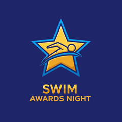 Obraz premium Dynamic Swimming Star Award Emblem Celebrating Aquatic Achievement Vibrant And Bold