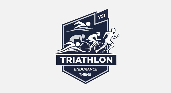 Dynamic Triathlon Emblem Showcasing Swim Bike Run Athlete Endurance Sport