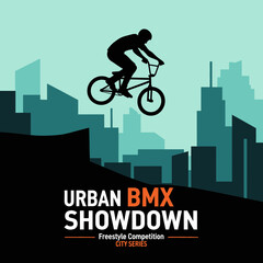 Naklejka premium Dynamic Urban BMX Showdown Freestyle Competition Silhouette City Series