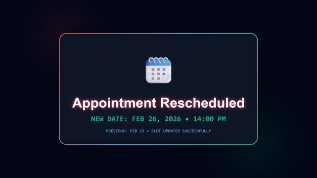 Appointment Rescheduled Notification with Calendar Icon and Updated Date and Time