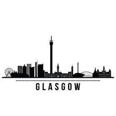 Glasgow skyline illustration featuring iconic landmarks in monochrome style