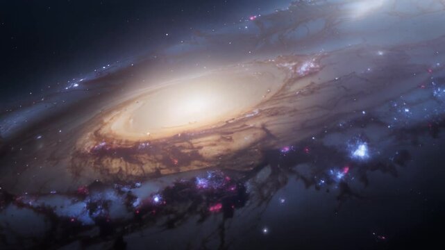 A breathtaking view of a majestic spiral galaxy with a luminous core and sparkling star-forming regions in deep space.