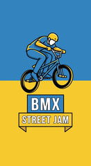 Naklejka premium Energetic BMX Cyclist Performing a Stunt on a Bicycle with Stylish Graphic Design