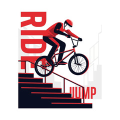 Naklejka premium Extreme Sports Athlete Performing A Bicycle Jump Down Stairs