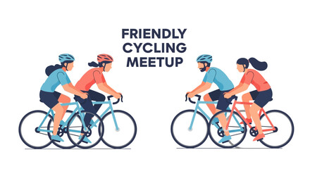 Obraz premium Friendly Cycling Meetup Illustration With Couples Riding Bicycles