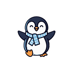 Obraz premium Adorable cartoon penguin wearing a striped scarf and smiling.